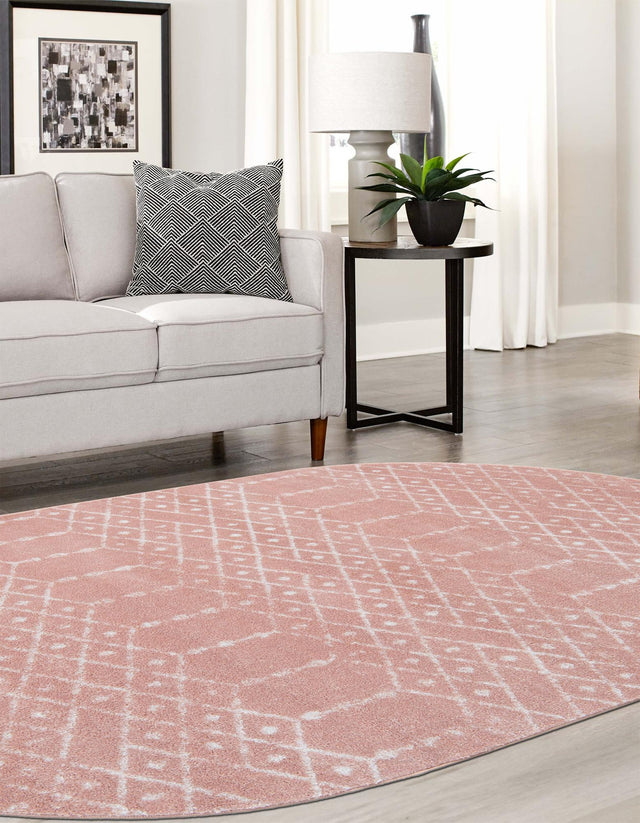 Rose Pink 3' 3 x 5' 3 Paxon Trellis Oval Area Rug Geometric Durable Stain Resistant Easy Clean Carpet for Modern Interior Home Decor for Sale at Rug Engine