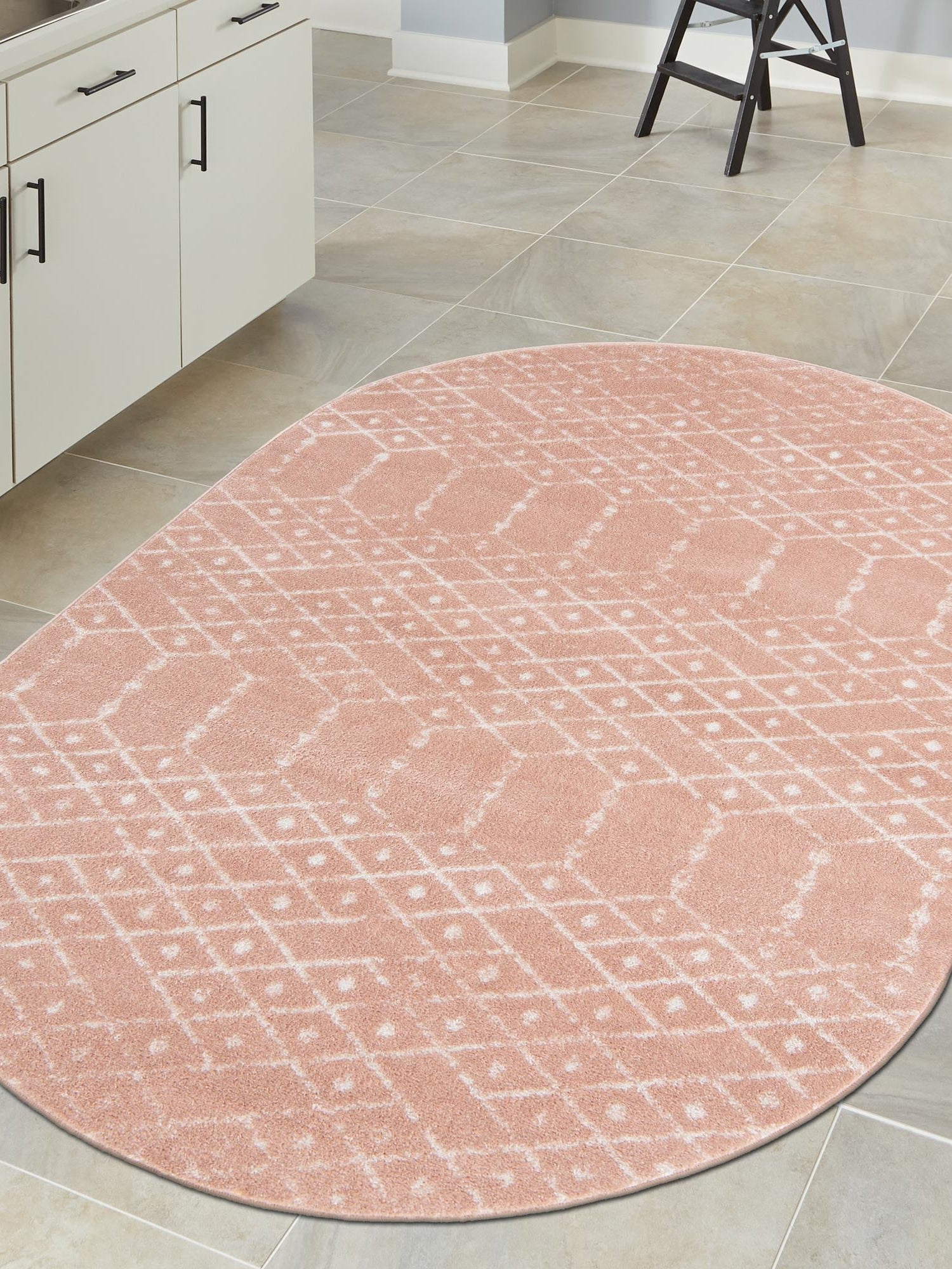 Rose Pink 7' 10 x 10' Paxon Trellis Oval Area Rug Geometric Durable Stain Resistant Easy Clean Carpet for Modern Interior Home Decor for Sale at Rug Engine