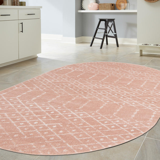 Rose Pink 7' 10 x 10' Paxon Trellis Oval Area Rug Geometric Durable Stain Resistant Easy Clean Carpet for Modern Interior Home Decor for Sale at Rug Engine