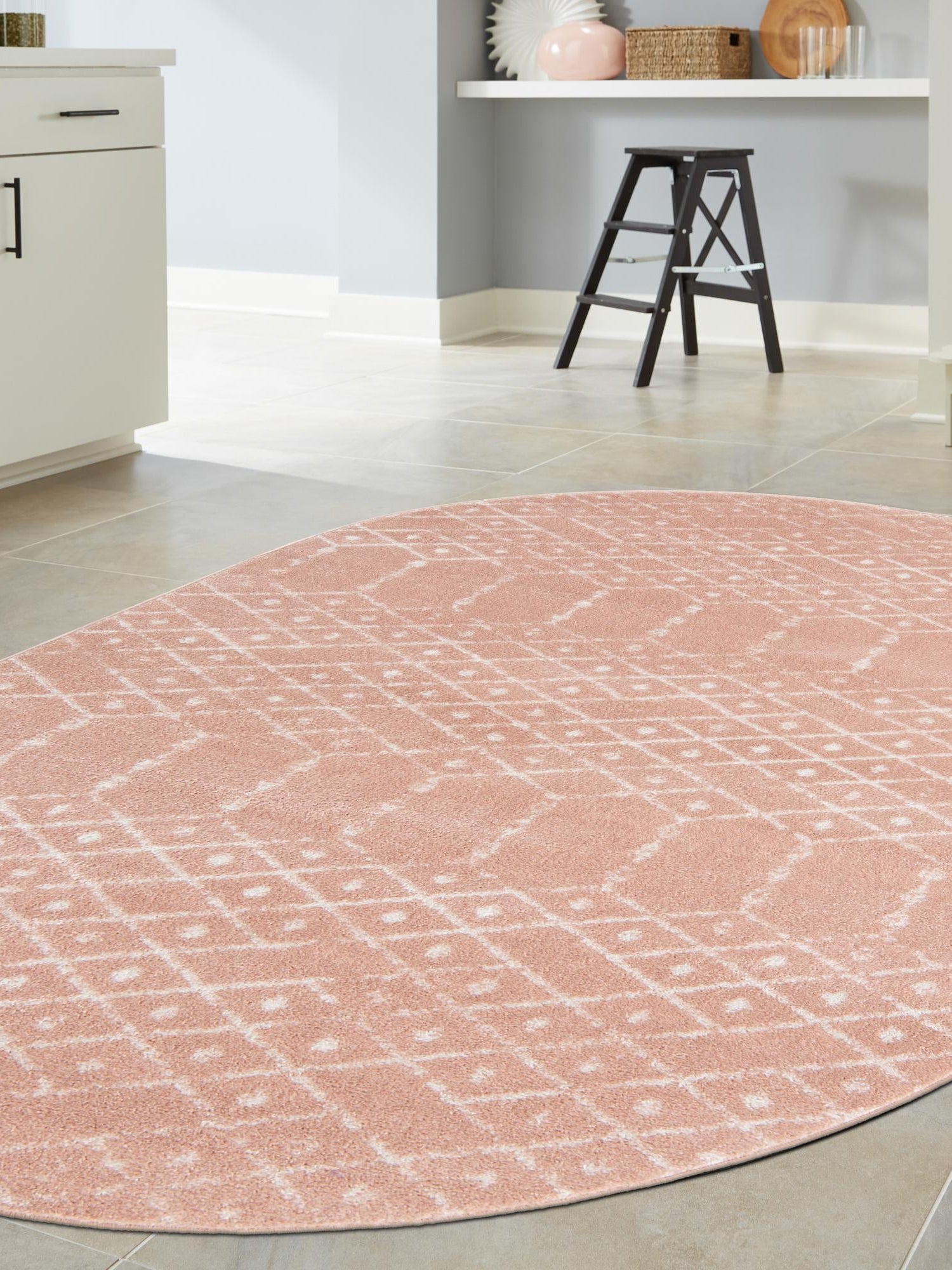 Rose Pink 5' 3 x 8' Paxon Trellis Oval Area Rug Geometric Durable Stain Resistant Easy Clean Carpet for Modern Interior Home Decor for Sale at Rug Engine
