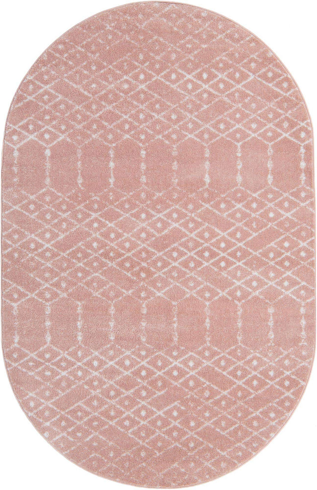 Rose Pink 5' 3 x 8' Paxon Trellis Oval Area Rug Geometric Durable Stain Resistant Easy Clean Carpet for Modern Interior Home Decor for Sale at Rug Engine