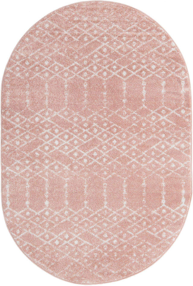 Rose Pink 4' x 6' Paxon Trellis Oval Area Rug Geometric Durable Stain Resistant Easy Clean Carpet for Modern Interior Home Decor for Sale at Rug Engine