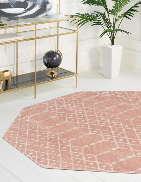 Rose Pink 6' 1 x 6' 1 Paxon Trellis Octagon Area Rug Geometric Durable Stain Resistant Easy Clean Carpet for Modern Interior Home Decor for Sale at Rug Engine