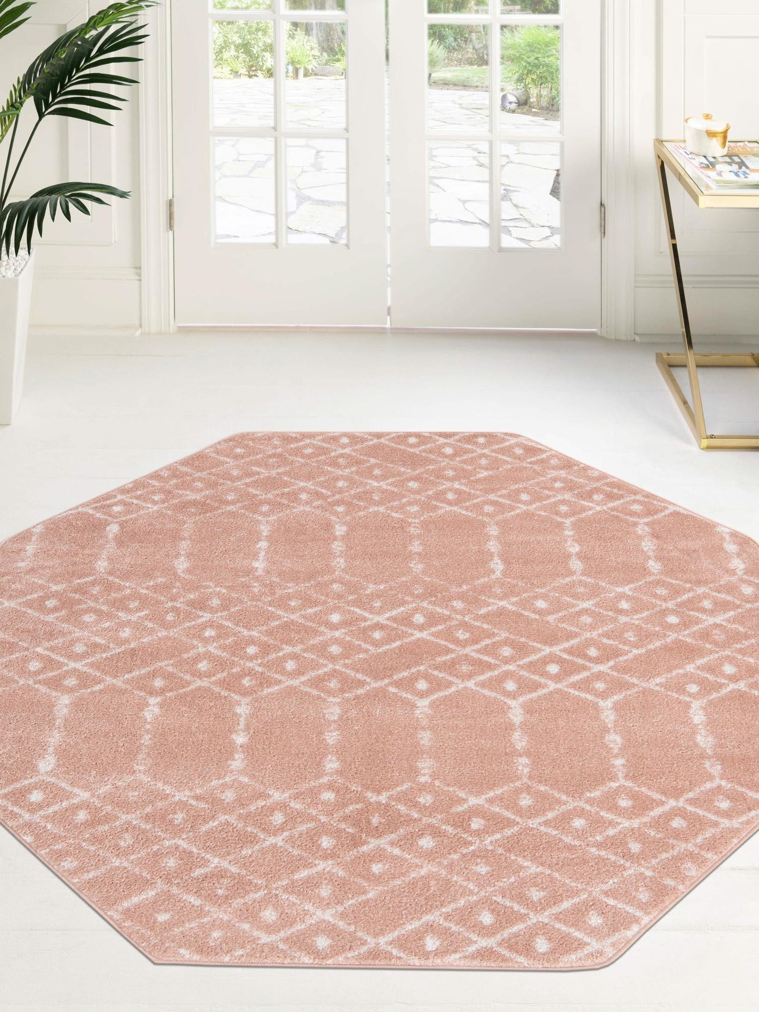 Rose Pink 5' 3 x 5' 3 Paxon Trellis Octagon Area Rug Geometric Durable Stain Resistant Easy Clean Carpet for Modern Interior Home Decor for Sale at Rug Engine