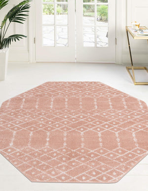 Rose Pink 5' 3 x 5' 3 Paxon Trellis Octagon Area Rug Geometric Durable Stain Resistant Easy Clean Carpet for Modern Interior Home Decor for Sale at Rug Engine