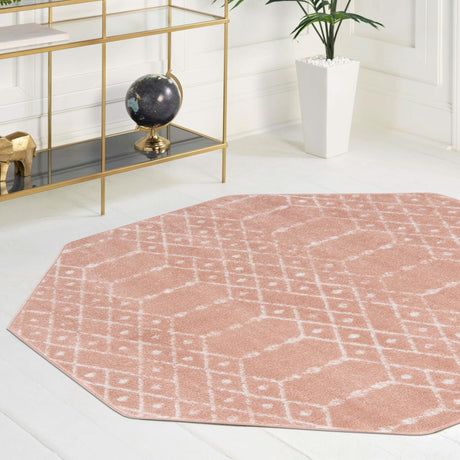 Rose Pink 5' 3 x 5' 3 Paxon Trellis Octagon Area Rug Geometric Durable Stain Resistant Easy Clean Carpet for Modern Interior Home Decor for Sale at Rug Engine