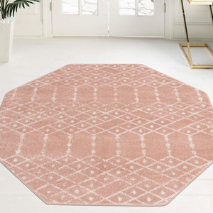 Rose Pink 6' 1 x 6' 1 Paxon Trellis Octagon Area Rug Geometric Durable Stain Resistant Easy Clean Carpet for Modern Interior Home Decor for Sale at Rug Engine