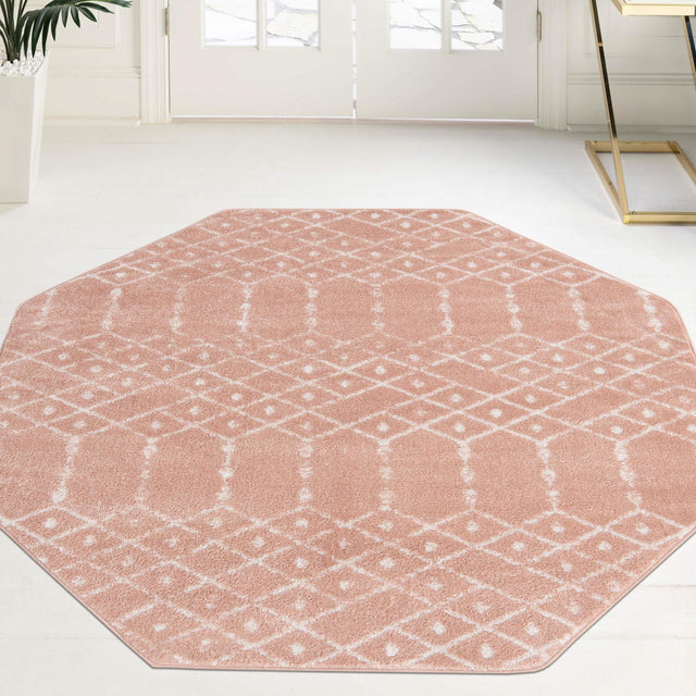 Rose Pink 6' 1 x 6' 1 Paxon Trellis Octagon Area Rug Geometric Durable Stain Resistant Easy Clean Carpet for Modern Interior Home Decor for Sale at Rug Engine