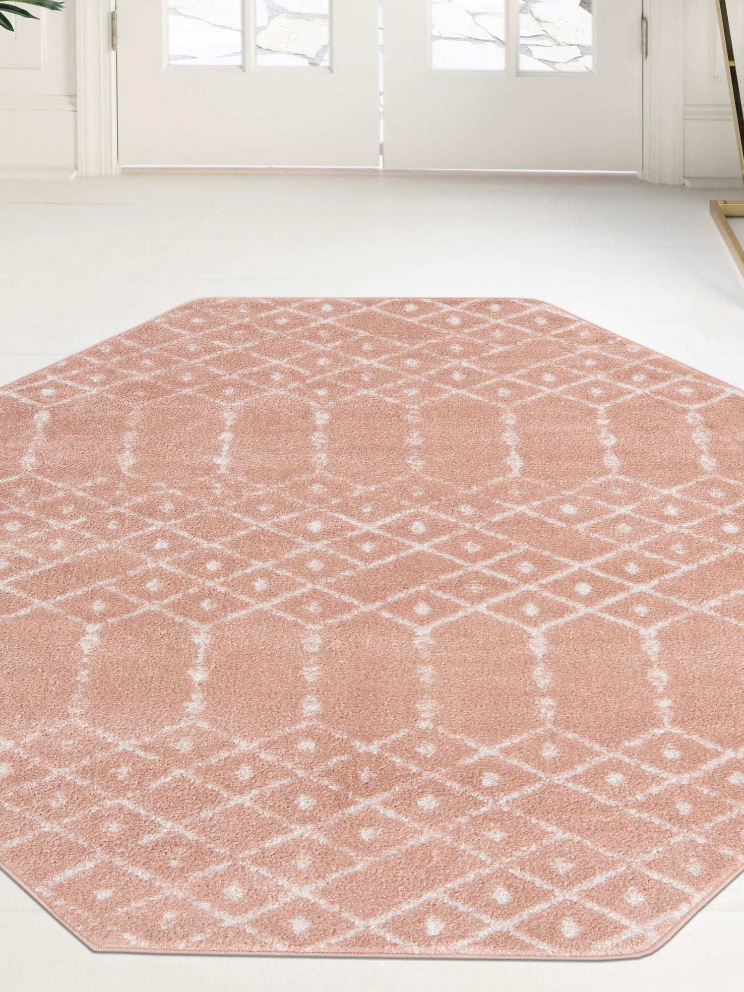 Rose Pink 5' 3 x 5' 3 Paxon Trellis Octagon Area Rug Geometric Durable Stain Resistant Easy Clean Carpet for Modern Interior Home Decor for Sale at Rug Engine