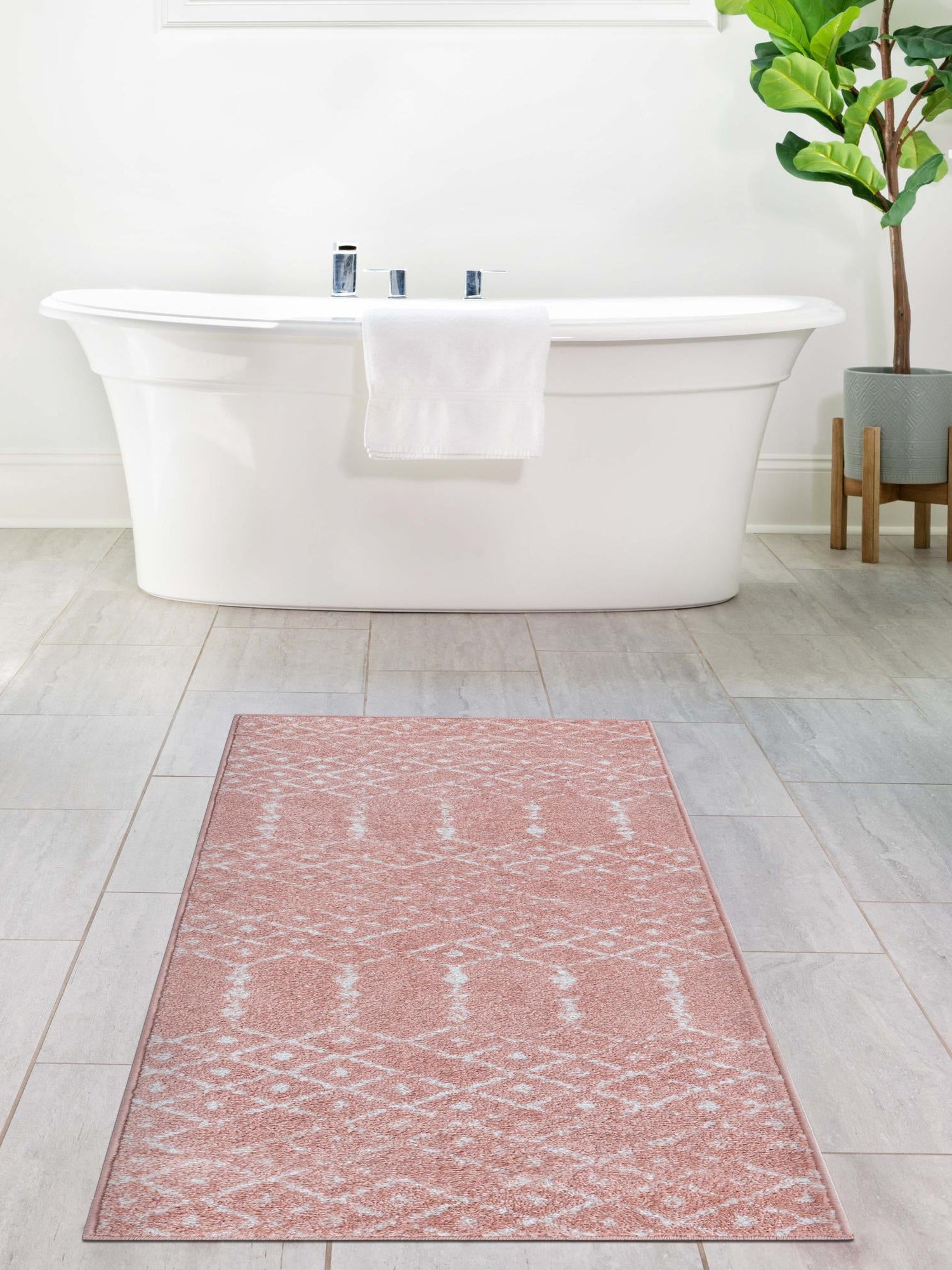 Rose Pink 2' x 6' Paxon Trellis Runner Area Rug Geometric Durable Stain Resistant Easy Clean Carpet for Modern Interior Home Decor for Sale at Rug Engine