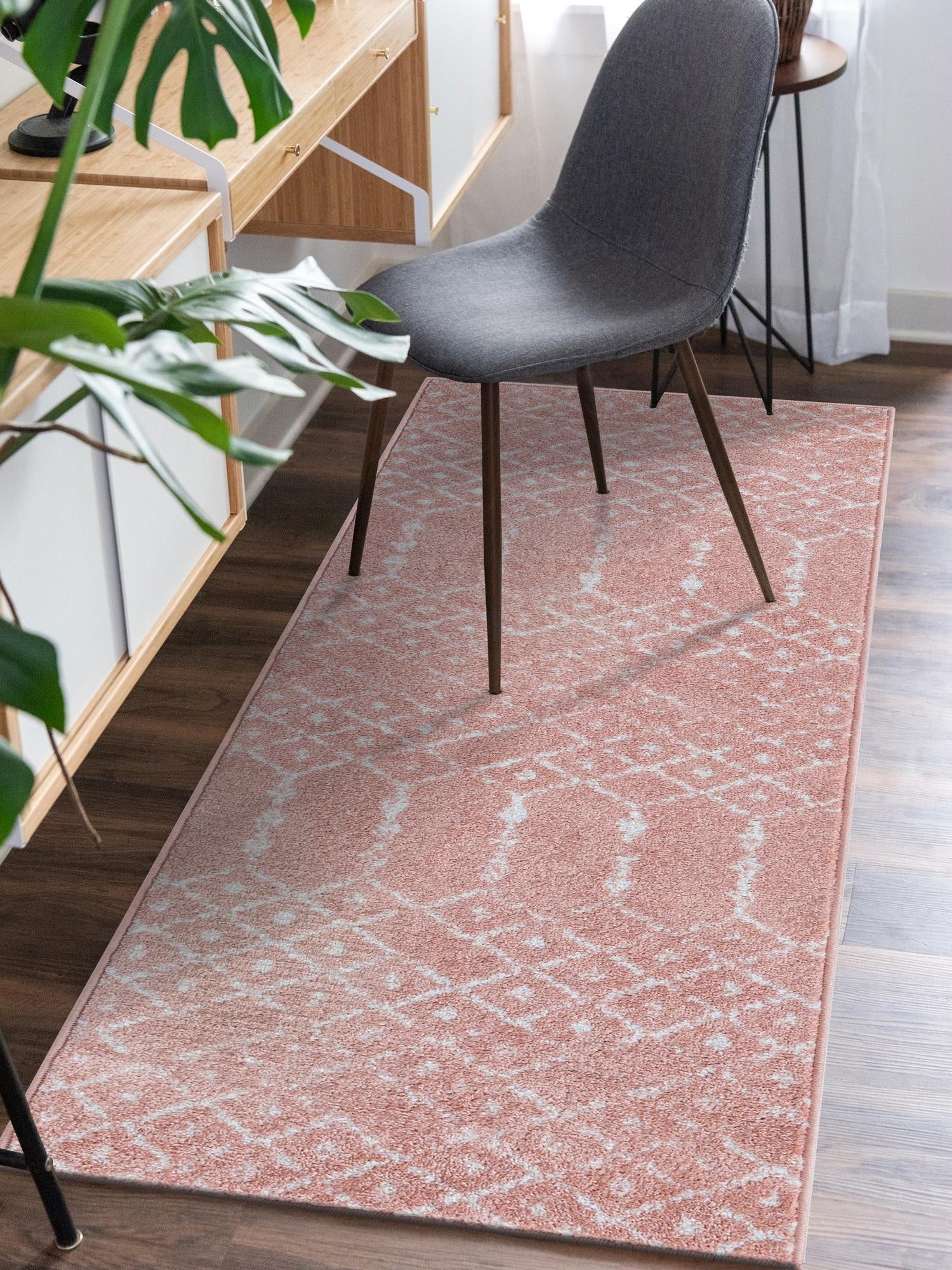 Rose Pink 2' x 9' 10 Paxon Trellis Runner Area Rug Geometric Durable Stain Resistant Easy Clean Carpet for Modern Interior Home Decor for Sale at Rug Engine