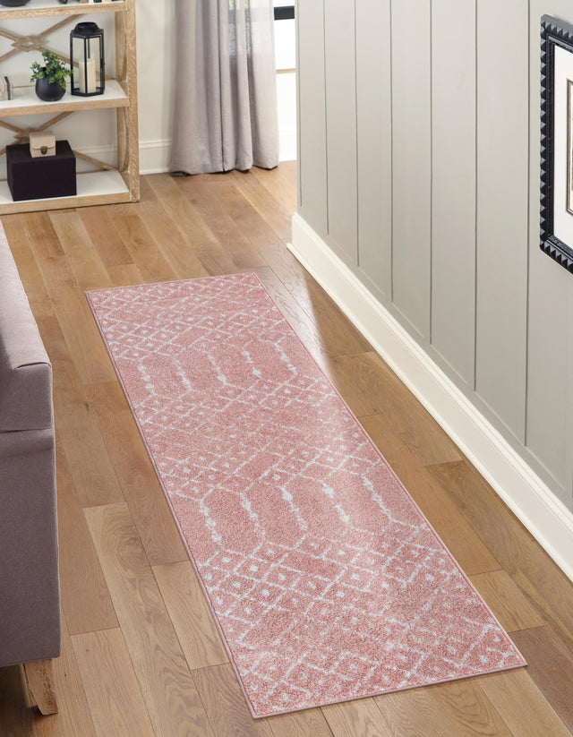 Rose Pink 2' 7 x 12' Paxon Trellis Runner Area Rug Geometric Durable Stain Resistant Easy Clean Carpet for Modern Interior Home Decor for Sale at Rug Engine