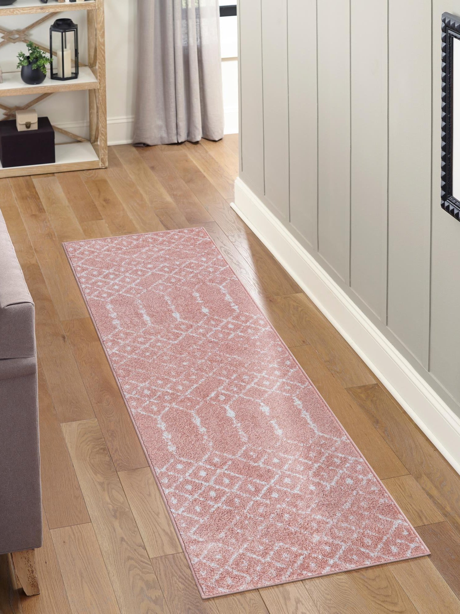 Rose Pink 2' 11 x 16' Paxon Trellis Runner Area Rug Geometric Durable Stain Resistant Easy Clean Carpet for Modern Interior Home Decor for Sale at Rug Engine