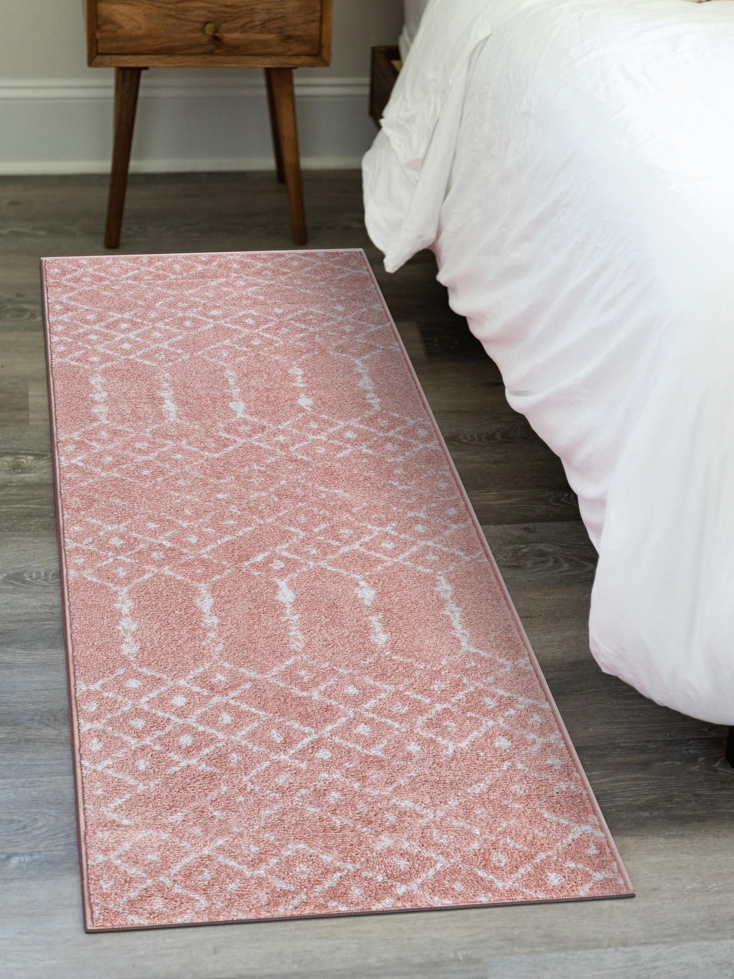 Rose Pink 2' x 6' Paxon Trellis Runner Area Rug Geometric Durable Stain Resistant Easy Clean Carpet for Modern Interior Home Decor for Sale at Rug Engine
