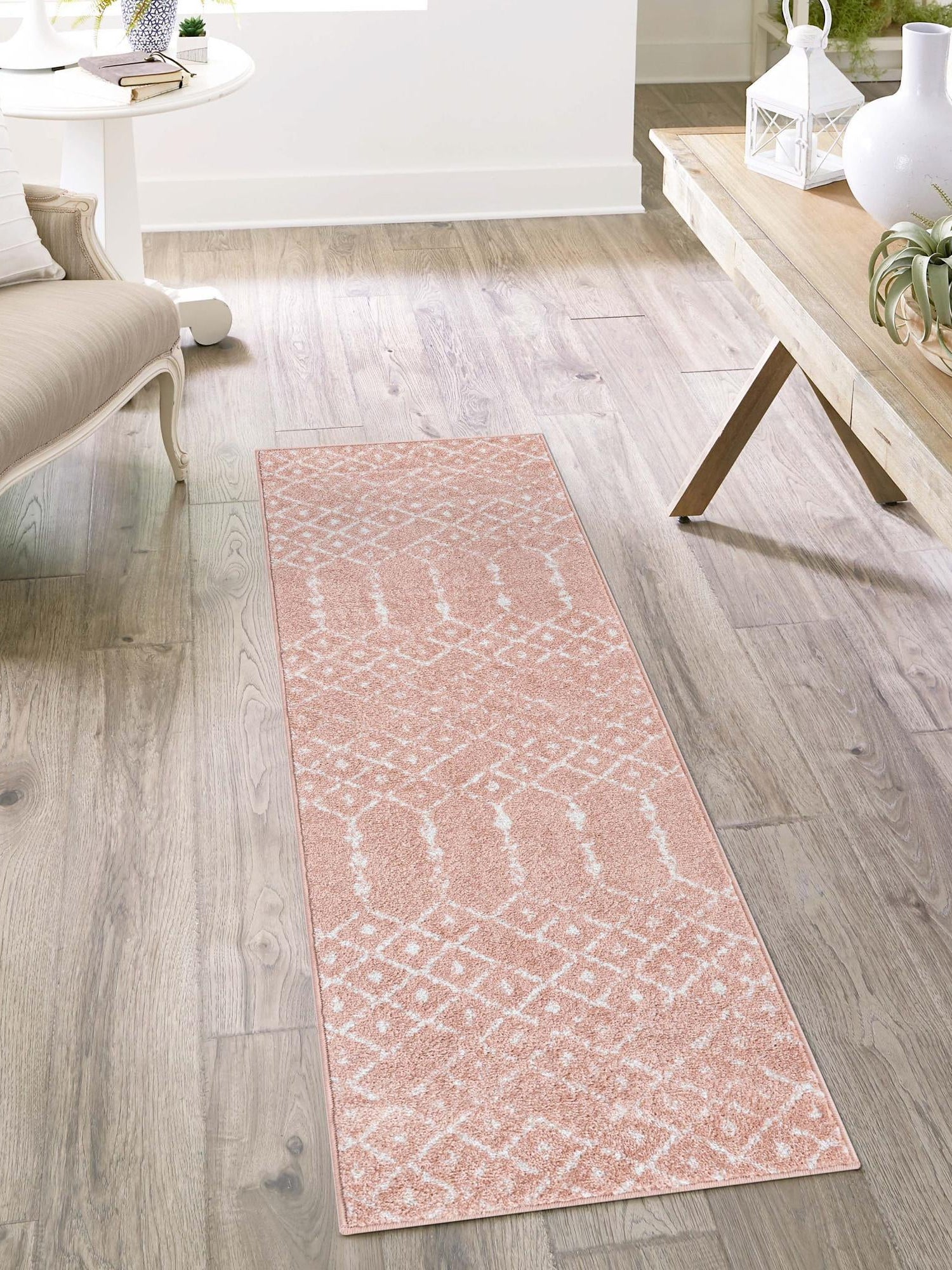 Rose Pink 2' 11 x 16' Paxon Trellis Runner Area Rug Geometric Durable Stain Resistant Easy Clean Carpet for Modern Interior Home Decor for Sale at Rug Engine