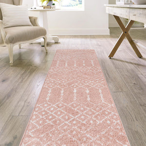 Rose Pink 2' x 8' Paxon Trellis Runner Area Rug Geometric Durable Stain Resistant Easy Clean Carpet for Modern Interior Home Decor for Sale at Rug Engine