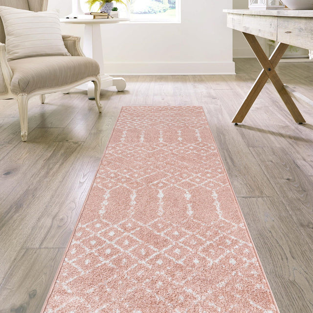 Rose Pink 2' 11 x 16' Paxon Trellis Runner Area Rug Geometric Durable Stain Resistant Easy Clean Carpet for Modern Interior Home Decor for Sale at Rug Engine