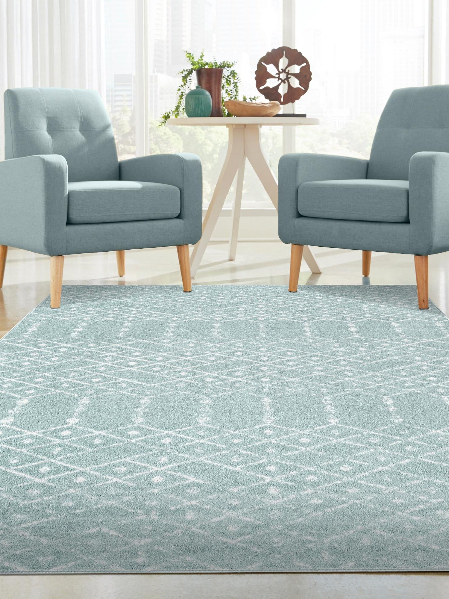 Aqua 2' x 3' Paxon Trellis Rectangle Area Rug Geometric Durable Stain Resistant Easy Clean Carpet for Modern Interior Home Decor for Sale at Rug Engine
