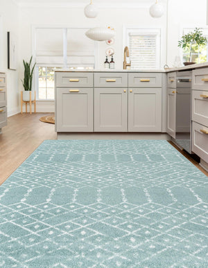 Aqua 4' x 6' Paxon Trellis Rectangle Area Rug Geometric Durable Stain Resistant Easy Clean Carpet for Modern Interior Home Decor for Sale at Rug Engine