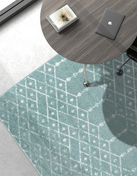 Aqua 6' x 9' Paxon Trellis Rectangle Area Rug Geometric Durable Stain Resistant Easy Clean Carpet for Modern Interior Home Decor for Sale at Rug Engine