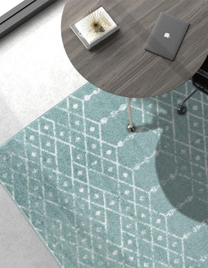 Aqua 9' x 12' Paxon Trellis Rectangle Area Rug Geometric Durable Stain Resistant Easy Clean Carpet for Modern Interior Home Decor for Sale at Rug Engine