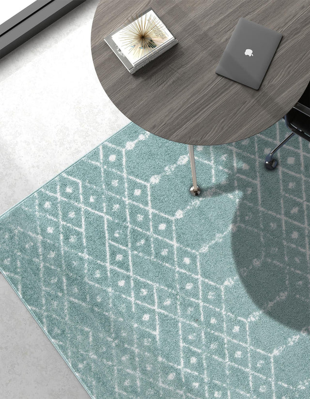 Aqua 9' x 12' Paxon Trellis Rectangle Area Rug Geometric Durable Stain Resistant Easy Clean Carpet for Modern Interior Home Decor for Sale at Rug Engine