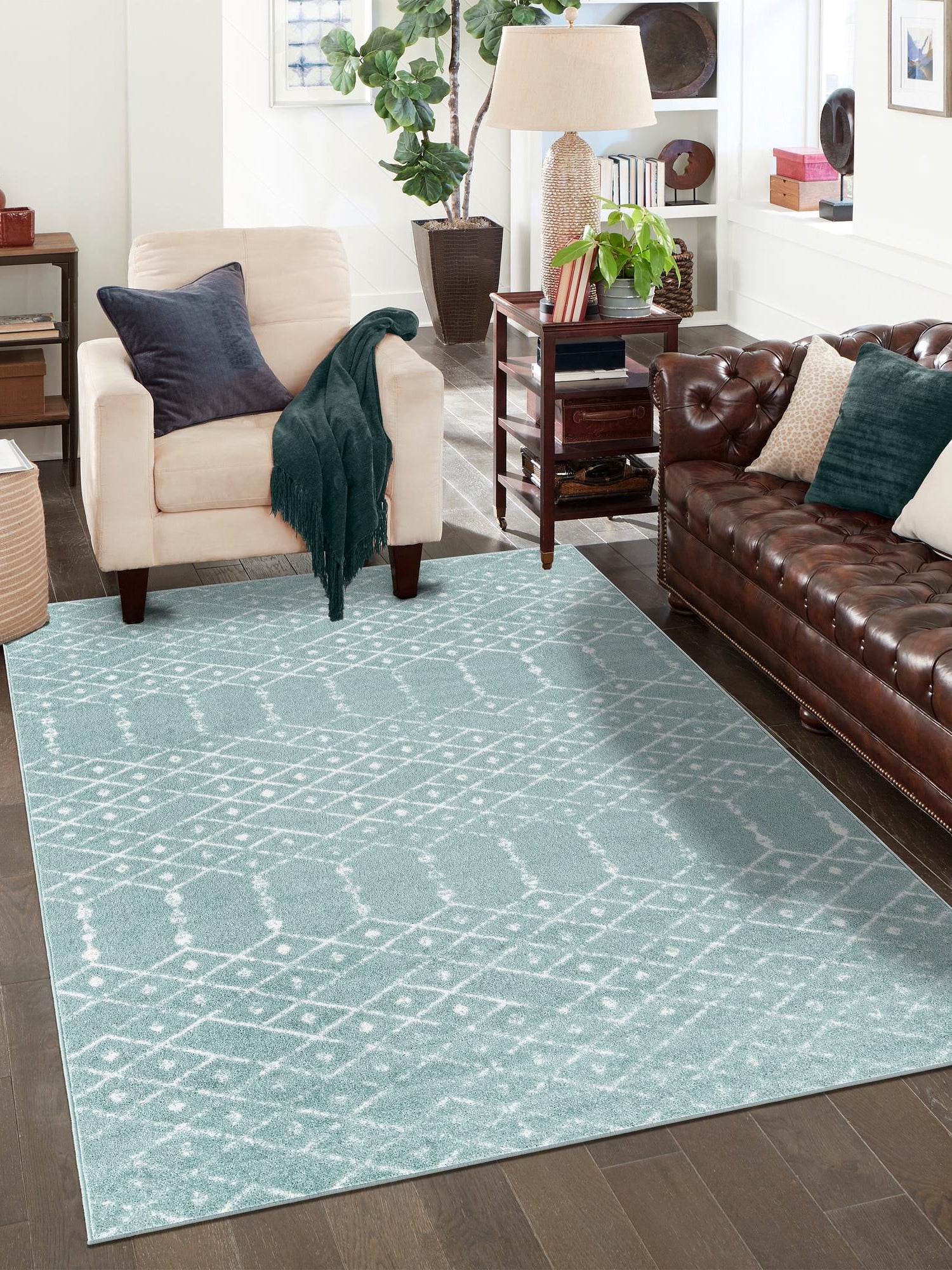 Aqua 2' x 3' Paxon Trellis Rectangle Area Rug Geometric Durable Stain Resistant Easy Clean Carpet for Modern Interior Home Decor for Sale at Rug Engine