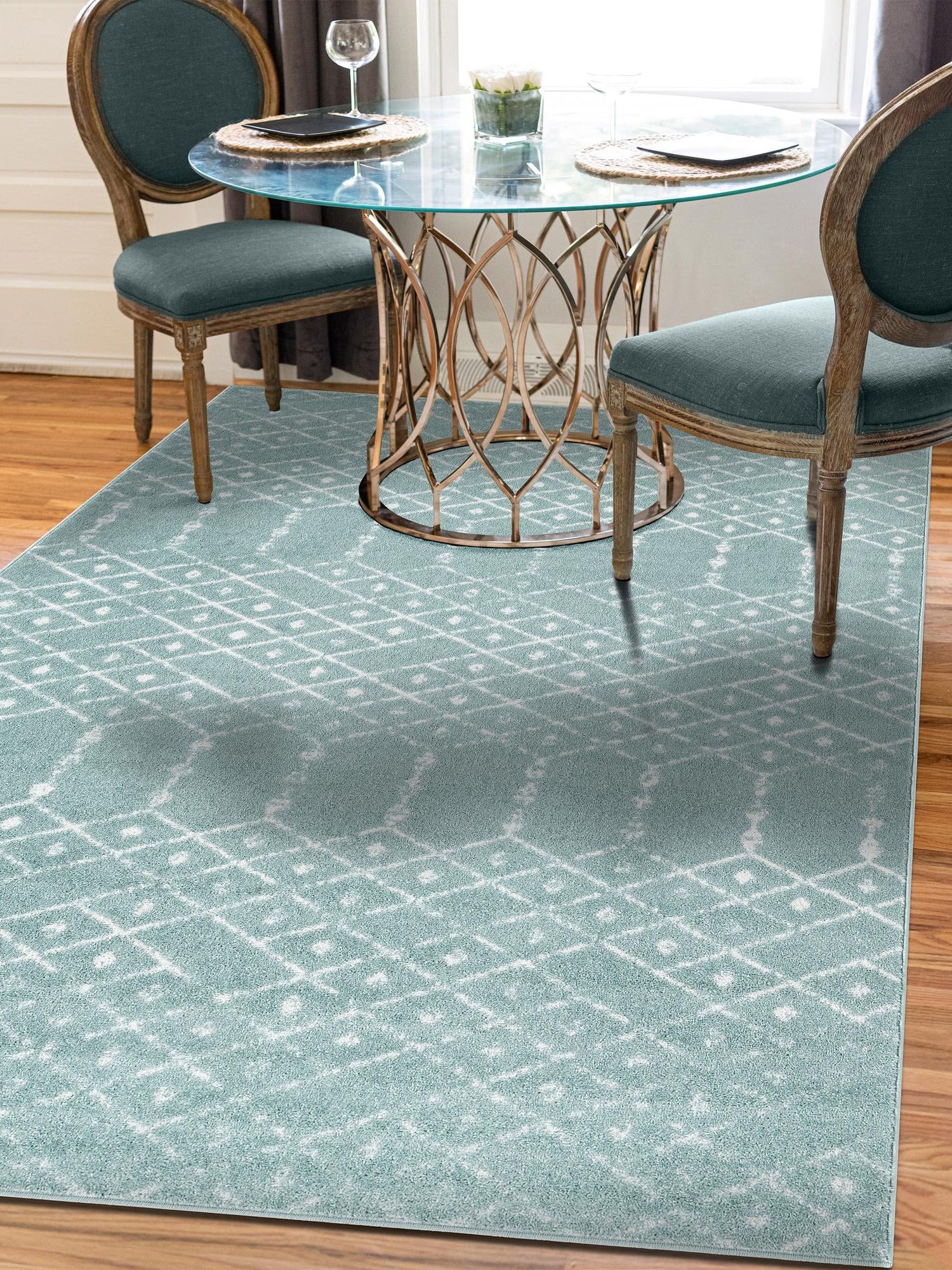 Aqua 7' 10 x 10' Paxon Trellis Rectangle Area Rug Geometric Durable Stain Resistant Easy Clean Carpet for Modern Interior Home Decor for Sale at Rug Engine
