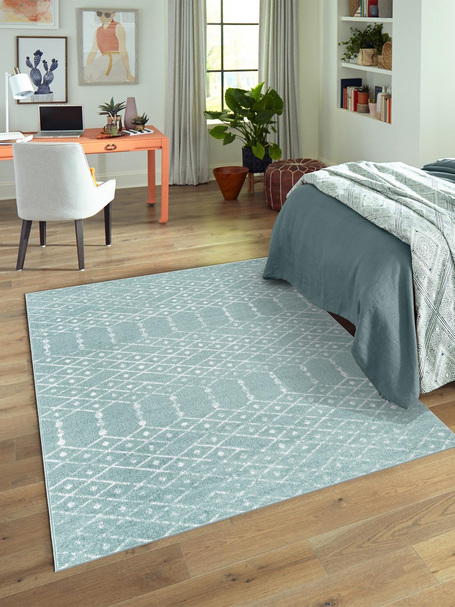 Aqua 9' x 12' Paxon Trellis Rectangle Area Rug Geometric Durable Stain Resistant Easy Clean Carpet for Modern Interior Home Decor for Sale at Rug Engine
