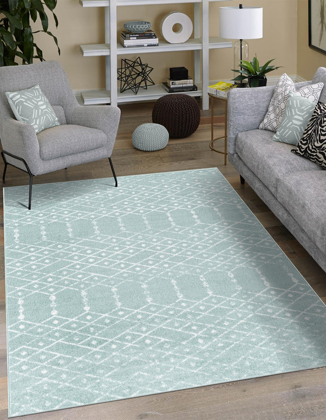 Aqua 2' x 3' Paxon Trellis Rectangle Area Rug Geometric Durable Stain Resistant Easy Clean Carpet for Modern Interior Home Decor for Sale at Rug Engine