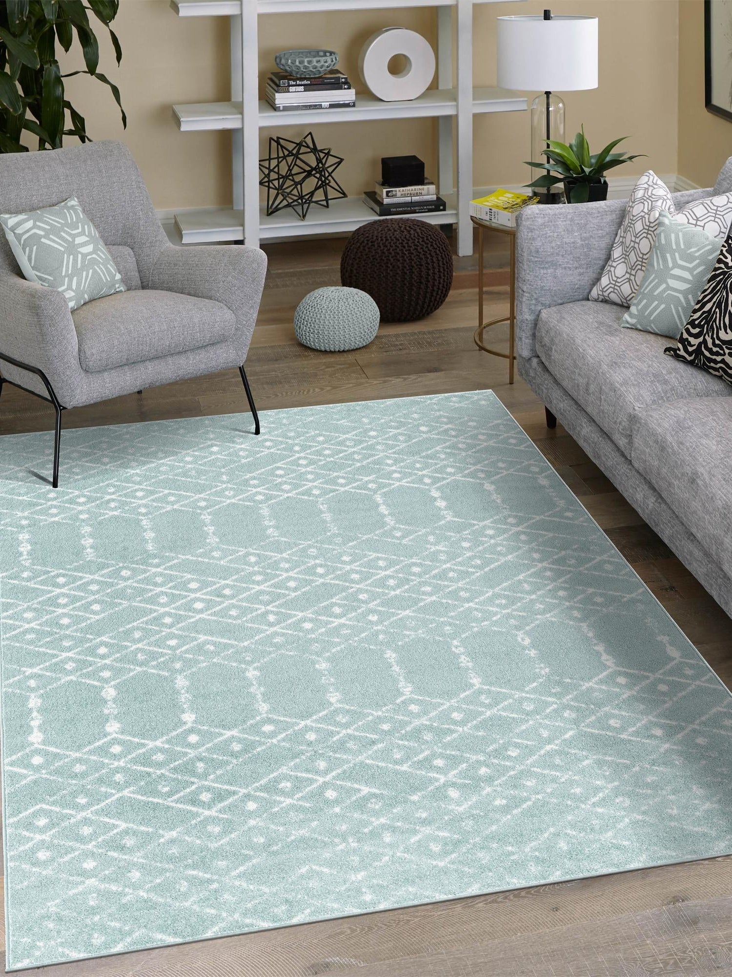 Aqua 5' 3 x 8' Paxon Trellis Rectangle Area Rug Geometric Durable Stain Resistant Easy Clean Carpet for Modern Interior Home Decor for Sale at Rug Engine