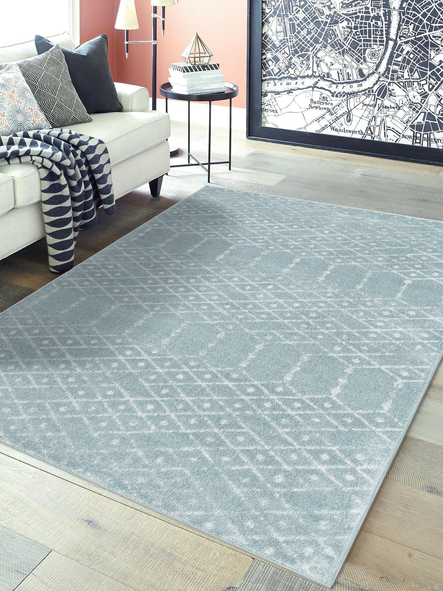 Aqua 2' x 3' Paxon Trellis Rectangle Area Rug Geometric Durable Stain Resistant Easy Clean Carpet for Modern Interior Home Decor for Sale at Rug Engine