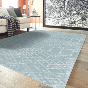 Aqua 7' x 10' Paxon Trellis Rectangle Area Rug Geometric Durable Stain Resistant Easy Clean Carpet for Modern Interior Home Decor for Sale at Rug Engine