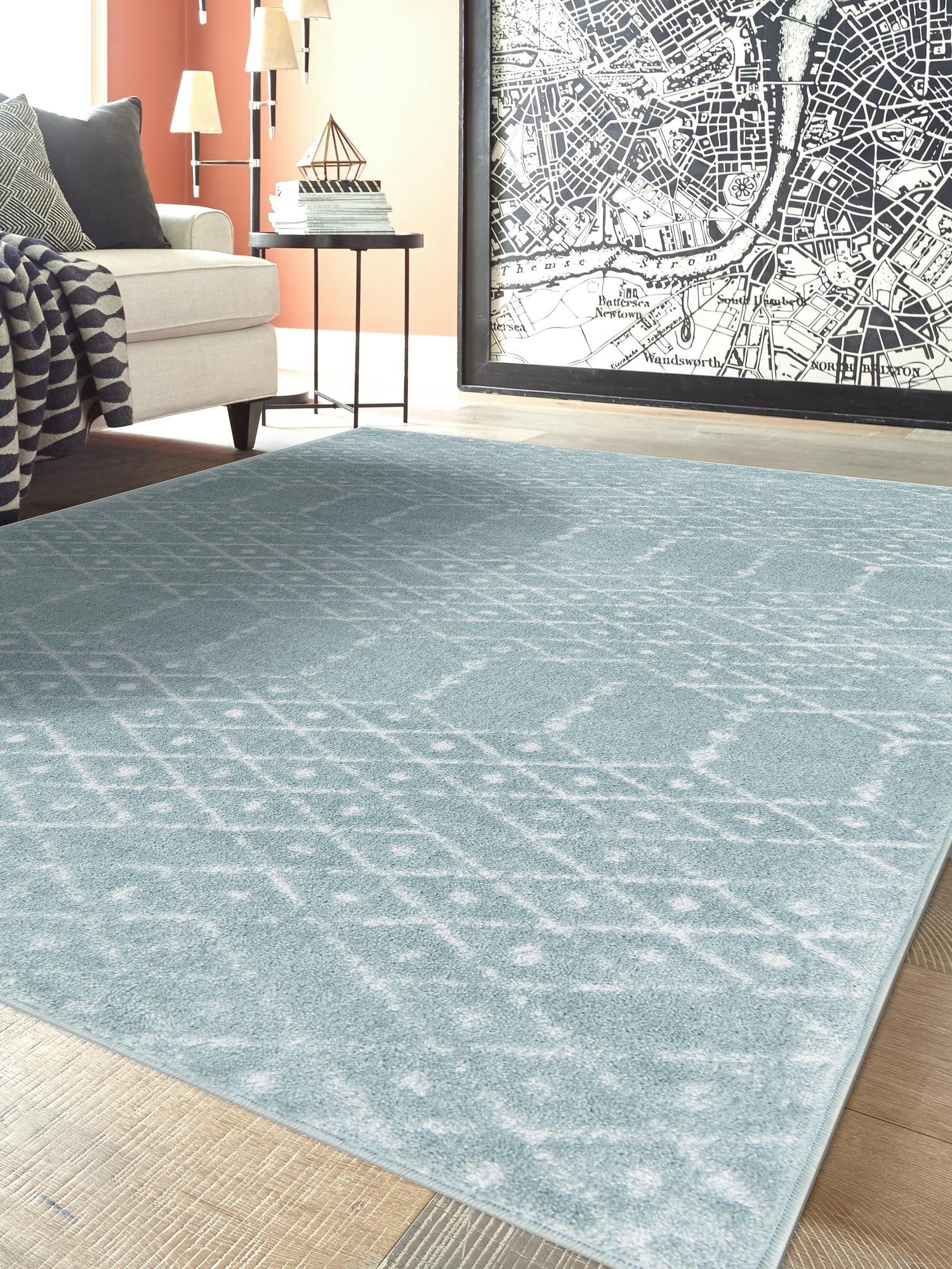 Aqua 9' x 12' Paxon Trellis Rectangle Area Rug Geometric Durable Stain Resistant Easy Clean Carpet for Modern Interior Home Decor for Sale at Rug Engine