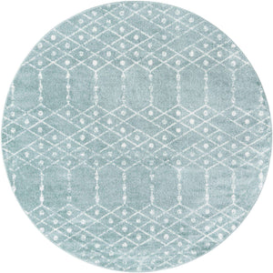 Aqua 7' 10 x 7' 10 Paxon Trellis Round Area Rug Geometric Durable Stain Resistant Easy Clean Carpet for Modern Interior Home Decor for Sale at Rug Engine