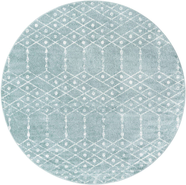 Aqua 7' 10 x 7' 10 Paxon Trellis Round Area Rug Geometric Durable Stain Resistant Easy Clean Carpet for Modern Interior Home Decor for Sale at Rug Engine