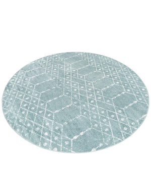 Aqua 5' 3 x 5' 3 Paxon Trellis Round Area Rug Geometric Durable Stain Resistant Easy Clean Carpet for Modern Interior Home Decor for Sale at Rug Engine