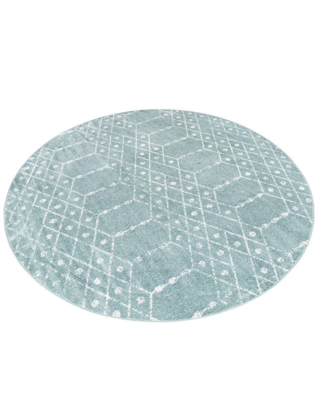 Aqua 5' 3 x 5' 3 Paxon Trellis Round Area Rug Geometric Durable Stain Resistant Easy Clean Carpet for Modern Interior Home Decor for Sale at Rug Engine