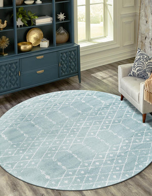 Aqua 5' 3 x 5' 3 Paxon Trellis Round Area Rug Geometric Durable Stain Resistant Easy Clean Carpet for Modern Interior Home Decor for Sale at Rug Engine