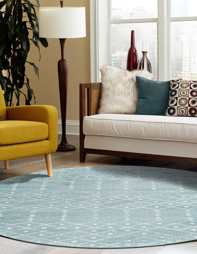 Aqua 5' 3 x 5' 3 Paxon Trellis Round Area Rug Geometric Durable Stain Resistant Easy Clean Carpet for Modern Interior Home Decor for Sale at Rug Engine