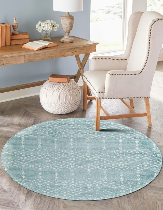 Aqua 4' 1 x 4' 1 Paxon Trellis Round Area Rug Geometric Durable Stain Resistant Easy Clean Carpet for Modern Interior Home Decor for Sale at Rug Engine