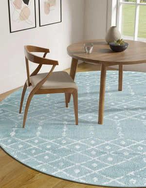 Aqua 4' 1 x 4' 1 Paxon Trellis Round Area Rug Geometric Durable Stain Resistant Easy Clean Carpet for Modern Interior Home Decor for Sale at Rug Engine