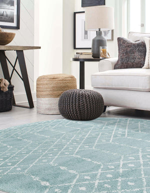 Aqua 7' 10 x 7' 10 Paxon Trellis Round Area Rug Geometric Durable Stain Resistant Easy Clean Carpet for Modern Interior Home Decor for Sale at Rug Engine