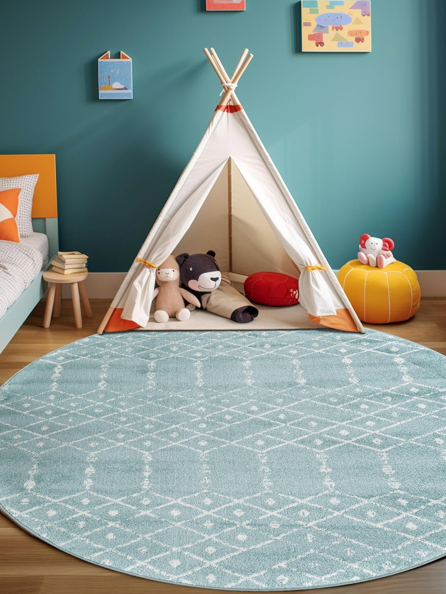 Aqua 10' x 10' Paxon Trellis Round Area Rug Geometric Durable Stain Resistant Easy Clean Carpet for Modern Interior Home Decor for Sale at Rug Engine