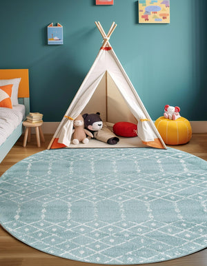 Aqua 3' x 3' Paxon Trellis Round Area Rug Geometric Durable Stain Resistant Easy Clean Carpet for Modern Interior Home Decor for Sale at Rug Engine