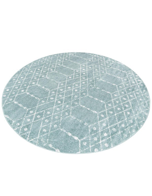 Aqua 5' 3 x 5' 3 Paxon Trellis Round Area Rug Geometric Durable Stain Resistant Easy Clean Carpet for Modern Interior Home Decor for Sale at Rug Engine