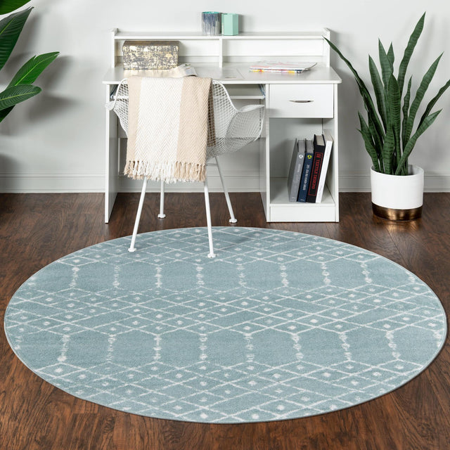 Aqua 4' 1 x 4' 1 Paxon Trellis Round Area Rug Geometric Durable Stain Resistant Easy Clean Carpet for Modern Interior Home Decor for Sale at Rug Engine
