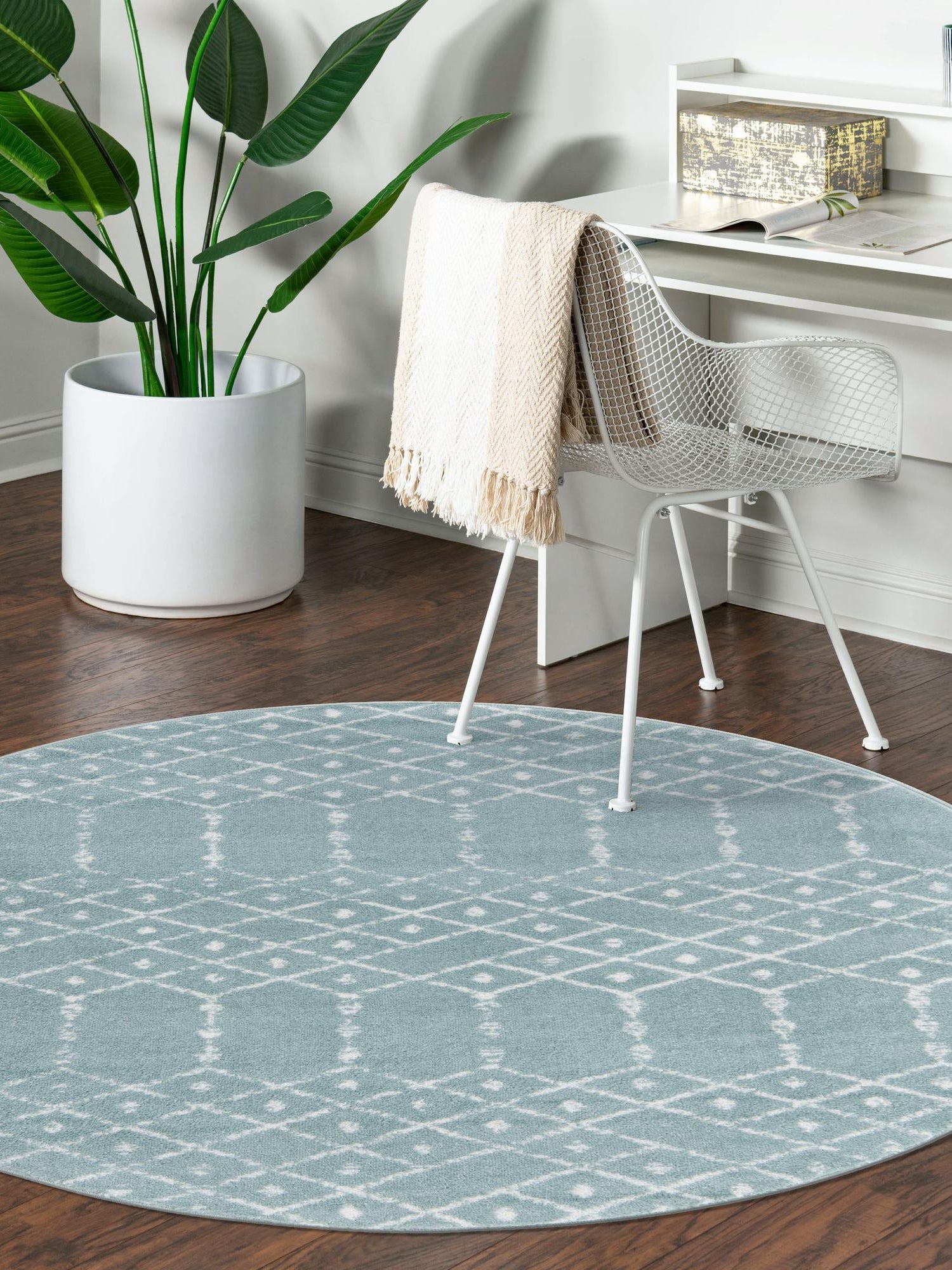 Aqua 10' x 10' Paxon Trellis Round Area Rug Geometric Durable Stain Resistant Easy Clean Carpet for Modern Interior Home Decor for Sale at Rug Engine