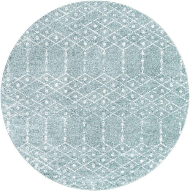 Aqua 5' 3 x 5' 3 Paxon Trellis Round Area Rug Geometric Durable Stain Resistant Easy Clean Carpet for Modern Interior Home Decor for Sale at Rug Engine