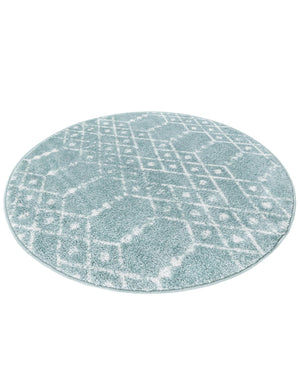 Aqua 3' x 3' Paxon Trellis Round Area Rug Geometric Durable Stain Resistant Easy Clean Carpet for Modern Interior Home Decor for Sale at Rug Engine
